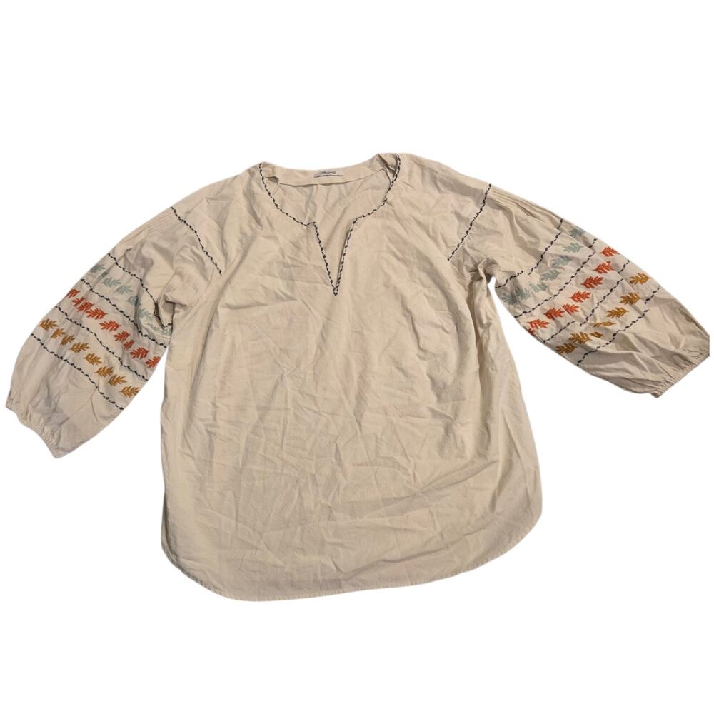 Madewell Embroidered Sleeve Pop Over Top XL MSRP $108 Cottage Peasant Boho - Picture 3 of 9